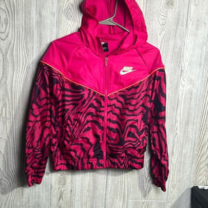 Nike Girl's Size L Fireberry "Glow in The Dark" Windrunner AOP Jacket